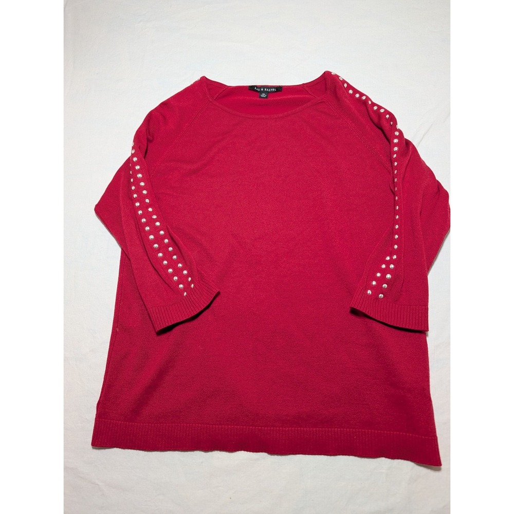 Zac & Rachel Red Pearl Embellished 3/4 Sleeve Knit Top XL